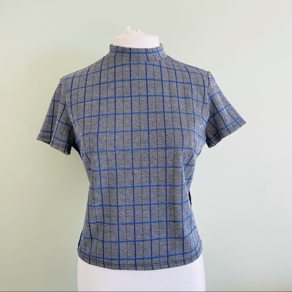 Grey and Blue Short Sleeve Plaid Top From Forever 21 New With Tags Size Medium